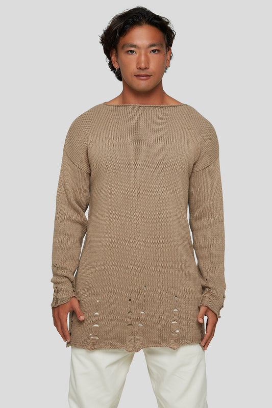 Knitted mocca sweater handcrated in Bali, Indonesia